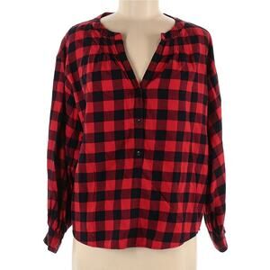 J.Crew Black and Red Plaid Flannel Blouse, 100% Cotton Size Medium